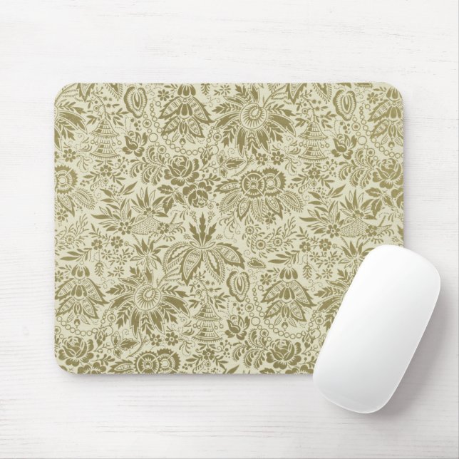 Mousepad Patterno Floral Verde Sage - Damasco Antiquado (Com mouse)
