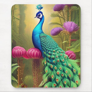 Mousepad Pavão na Floresta de Jardim Rosa