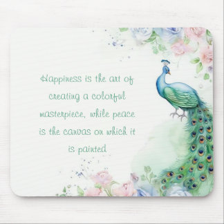 Mousepad Pavão Pacífico: Flores de Pastel Aquarela
