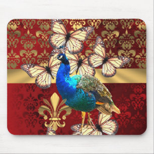 Mousepad Pavão velho legado e damasco vermelho