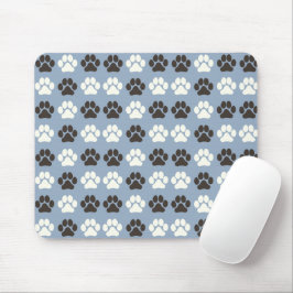 Mousepad Paw Print Pattern Silver Blue
