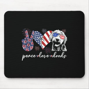 Mousepad Paz Amor Doods Goldendoodle Bandeira Dos EUA Doodl