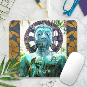 Mousepad Paz de Foto Mágica Dourada de Buda Turquesa