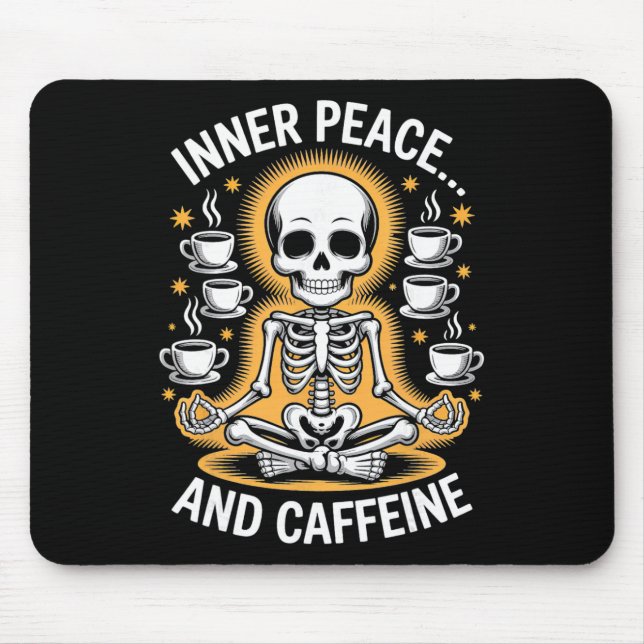 Mousepad Paz Interior E Desenho De Yoga Esqueleto Com Cafeí (Frente)