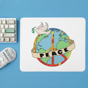 Mousepad Paz Mundial Retrorativa Desenhada à Mão com a Port