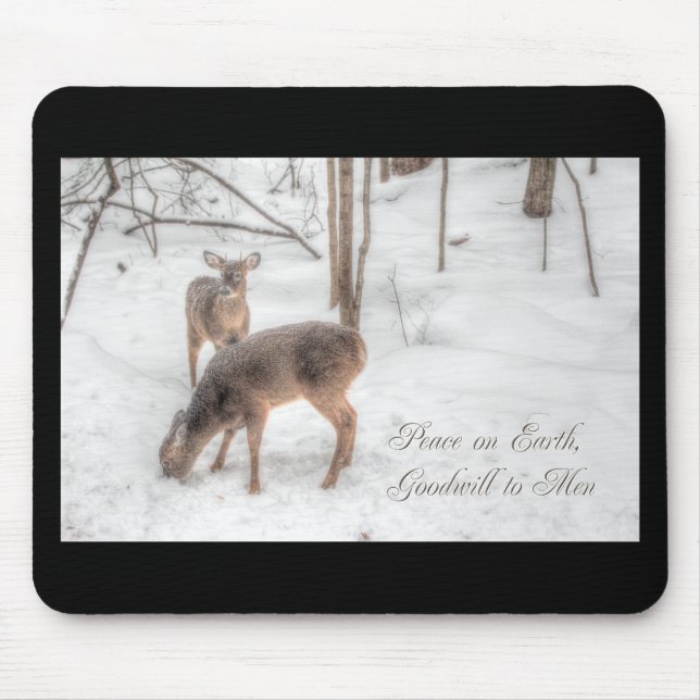 Mousepad Paz na Terra - Dois Veados em Snowy Woods (Frente)