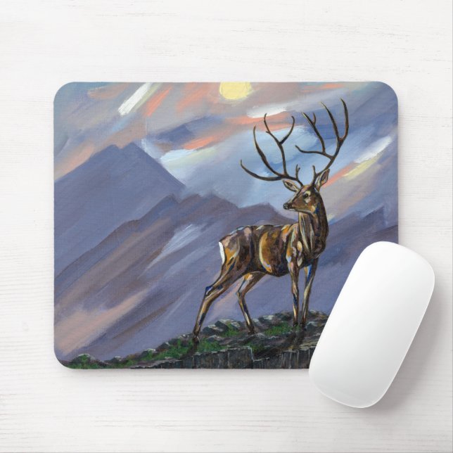 Mousepad Pé na montanha à luz da lua - tinta Abstrato (Com mouse)
