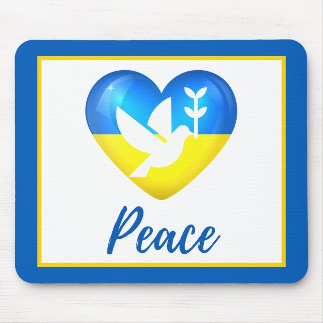 Mousepad Peace Dove Ucrânia Flag Heart (Frente)