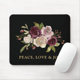 Mousepad Peace Love and Joy Winter Bouquet Black Holiday