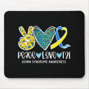 Mousepad Peace Love Cure Blue & Yellow Ribbon Down Syndrome