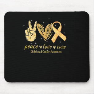 Mousepad Peace Love Cure Chilhood Cancer Awarness Dourado R