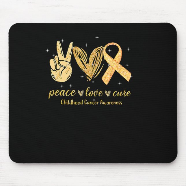 Mousepad Peace Love Cure Chilhood Cancer Awarness Dourado R (Frente)