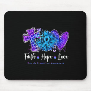 Mousepad Peace Love Cure Teal and Purple Sunflower Suicídio