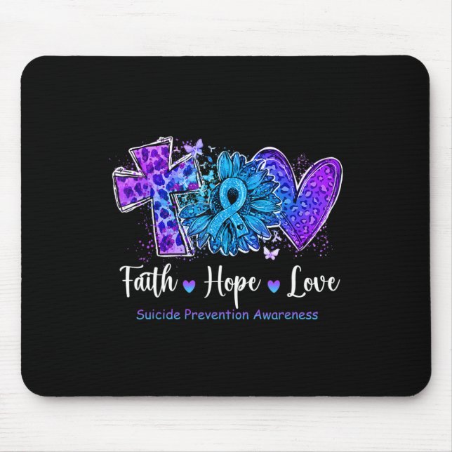 Mousepad Peace Love Cure Teal and Purple Sunflower Suicídio (Frente)