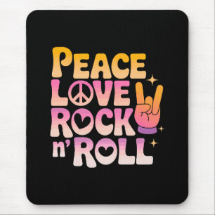 Mousepad Peace Love Rock n Roll - Tipografia Inspirada na M