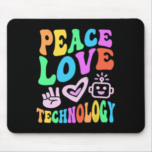 Mousepad Peace Love Technology Retro Computer Teacher Vibes