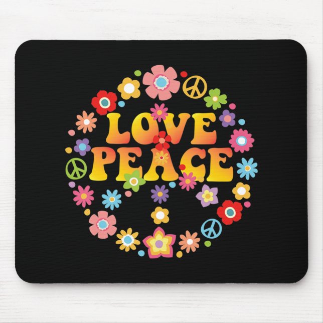Mousepad PEACE SIGN LOVE 60s 70s Tie Die Hippie Costume (Frente)