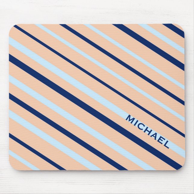 Mousepad Peach and Blue Diagonal Striped Personalised (Frente)
