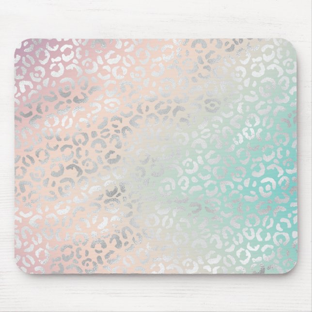 Mousepad Peach Aqua Tie Dye Silver Leopardo (Frente)