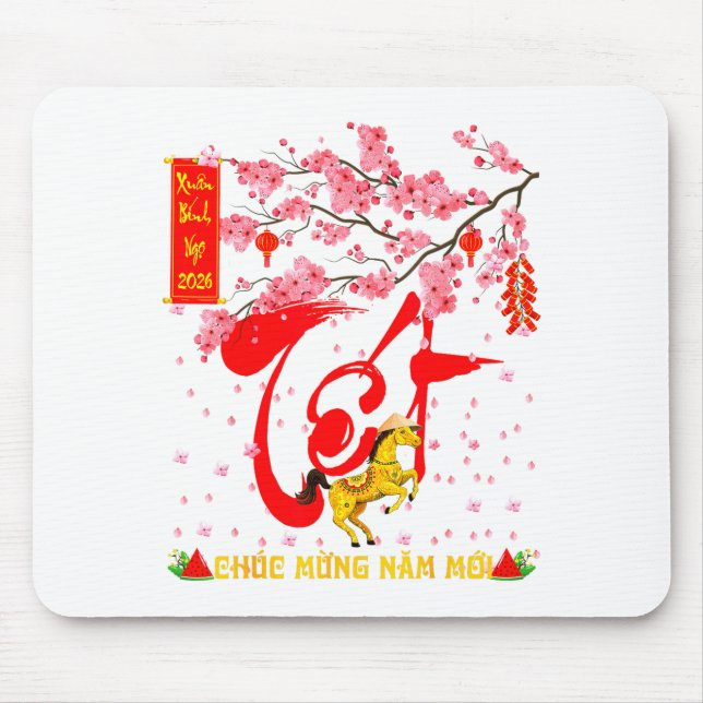 Mousepad Peach Blossom Vietnamese Lunar New Year Horse 2026 (Frente)