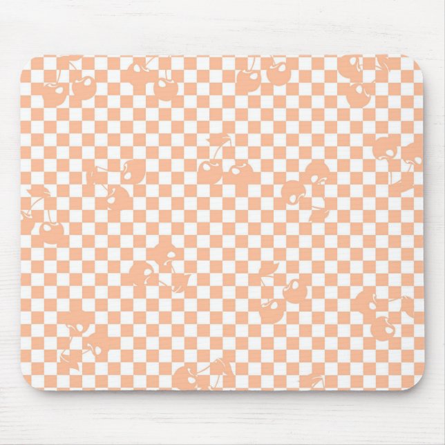 Mousepad Peach Fuzz Cherry Gingham Patterno (Frente)