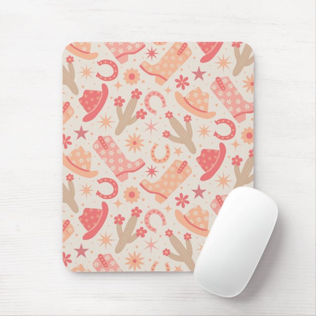 Mousepad Peach Fuzz Groovy Botas e chapéus para vaqueiras (Com mouse)