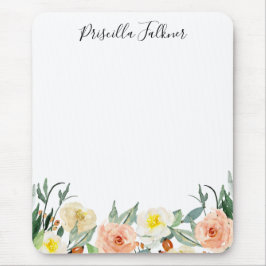 Mousepad Peach Watercolor Flowers Girly Monogrammed