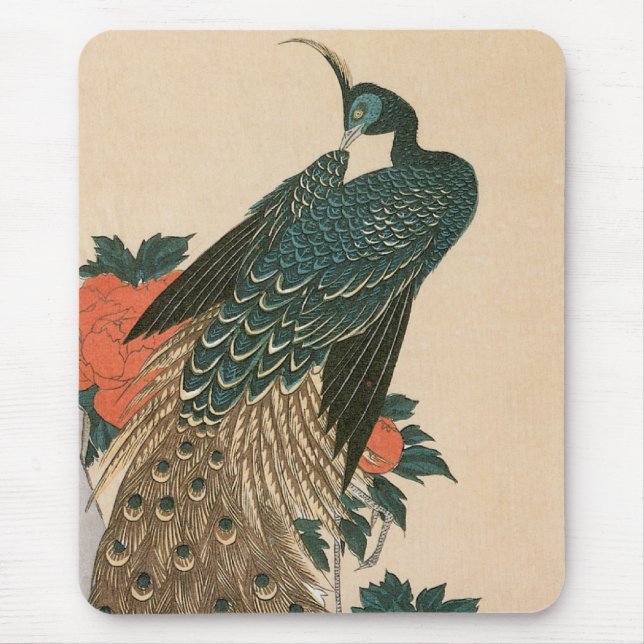 Mousepad Peacock and Peonies by Hiroshige, Arte Japonesa (Frente)
