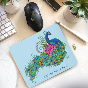 Mousepad Peacock Blue Lotus Flower Henna