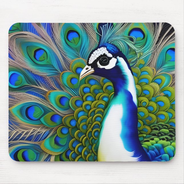 Mousepad Peacock Branco Azul e Verde (Frente)