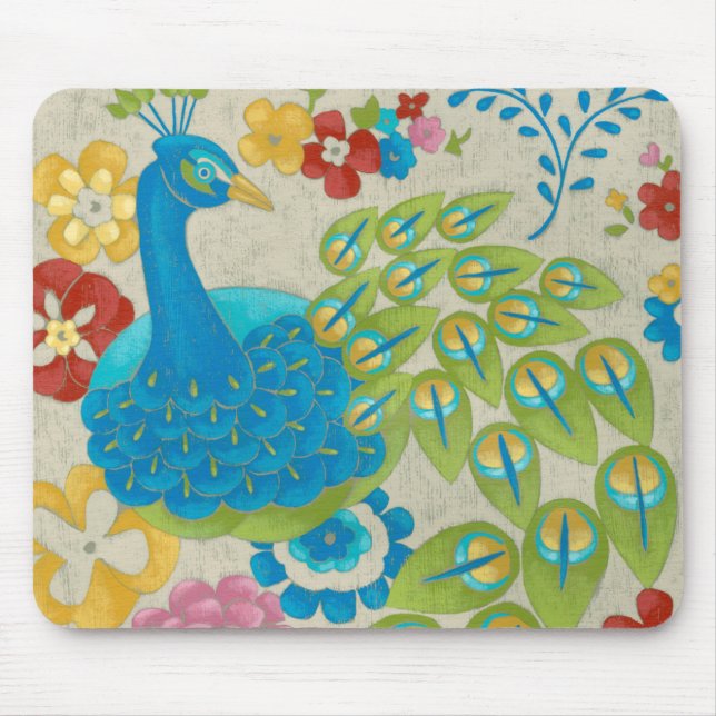 Mousepad Peacock e Flores Coloridas (Frente)