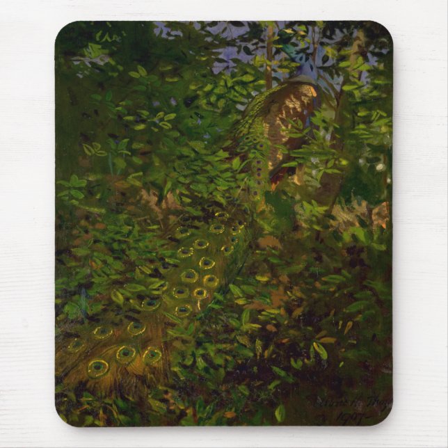 Mousepad Peacock in the Woods (por Abbott Henderson Thayer) (Frente)