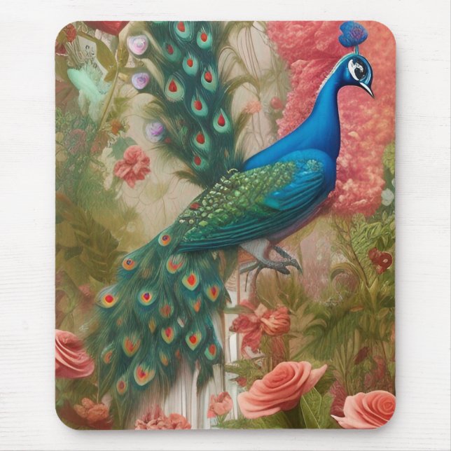 Mousepad Peacock no Poster de Jardim Rosa de Apricot (Frente)
