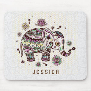 Mousepad Pedras De Pastel - Elefante Floral De Branco