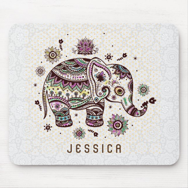 Mousepad Pedras De Pastel - Elefante Floral De Branco (Frente)