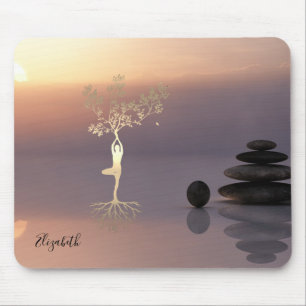 Mousepad Pedras Zen de Terapeuta, Silhueta de Árvore Dourad
