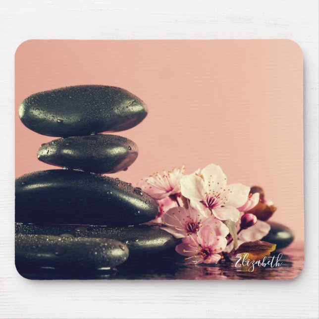Mousepad Pedras Zen Pretas Flores (Frente)