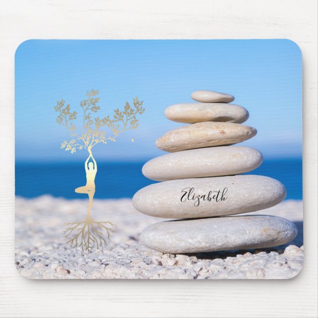 Mousepad Pedras Zen Terapeuta, Silhueta de Árvore Dourada (Frente)