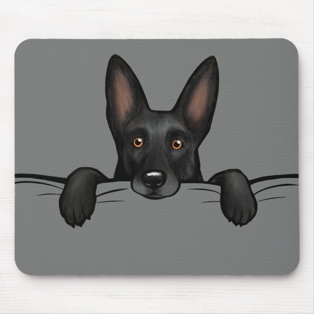 Mousepad Peeking de Cachorro Negro German shepherd (Frente)
