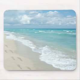 Mousepad Pegadas em White Sandy Beach, Scenic Aqua Blue