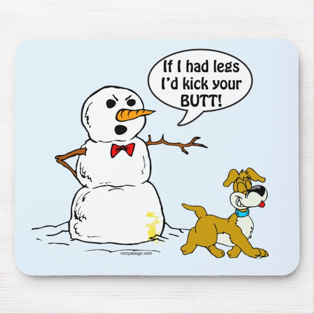 Mousepad Peitos de Cachorro em Azul Cartoon Snowman (Frente)