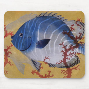 Mousepad Peixe Azul Tropical Vintage Coral Marinho Vida Oce
