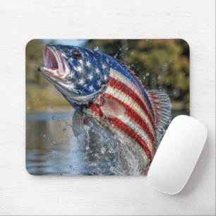 Mousepad Peixe da Bandeira Americana Saltando da Água