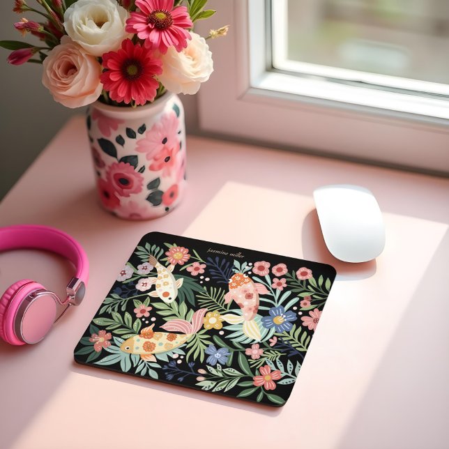 Mousepad Peixe de Peixes Biológicos Tropicais Elegante (Elegant Tropical Floral Botanical Koi Fish Pond Mouse Pad)