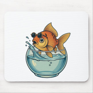 Mousepad Peixe Dourado Legal Espalhando Água com Óculos de