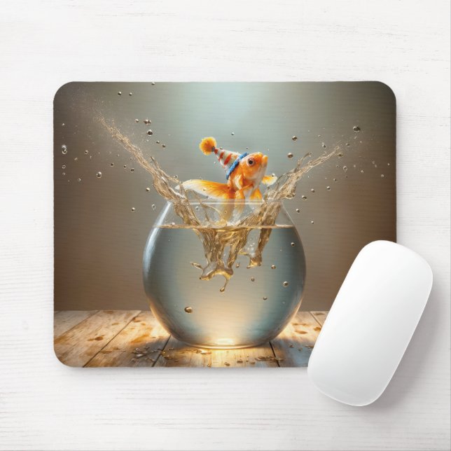 Mousepad Peixe Dourado Saltando do Aquário (Com mouse)