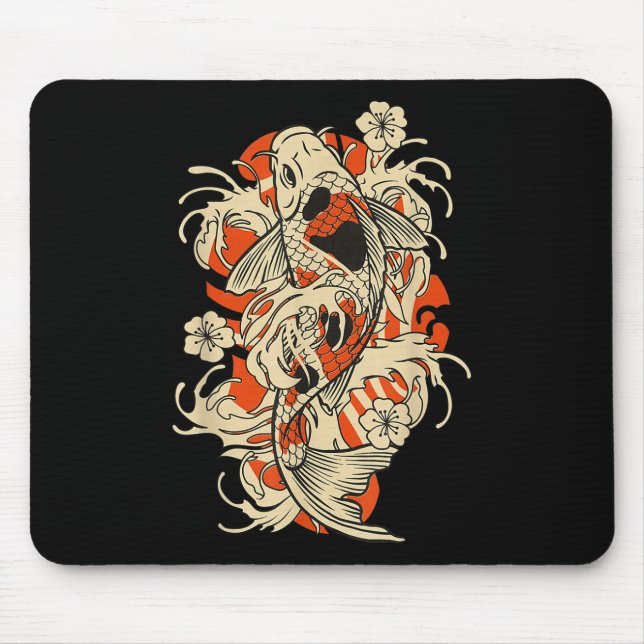 Mousepad Peixe Koi Japonês Vintage Japão  (Frente)