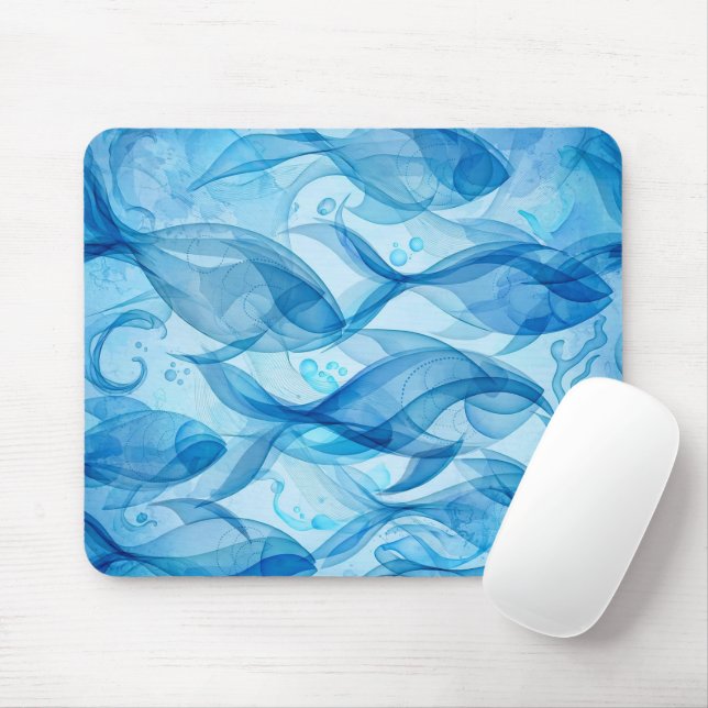 Mousepad Peixes Azuis Fluindo Harmonia Abstrata (Com mouse)