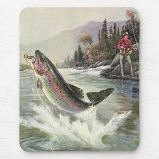 Mousepad Peixes De Trutas Arco-Íris Vintage, Pesca Pescador (Frente)