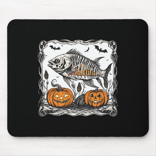 Mousepad Peixes do Halloween Esqueleto Engraçado Peixe Louc (Frente)